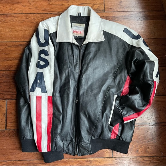 Michael Hoban Other - Vintage Michael Hoban Wheremi American Flag USA Leather Jacket